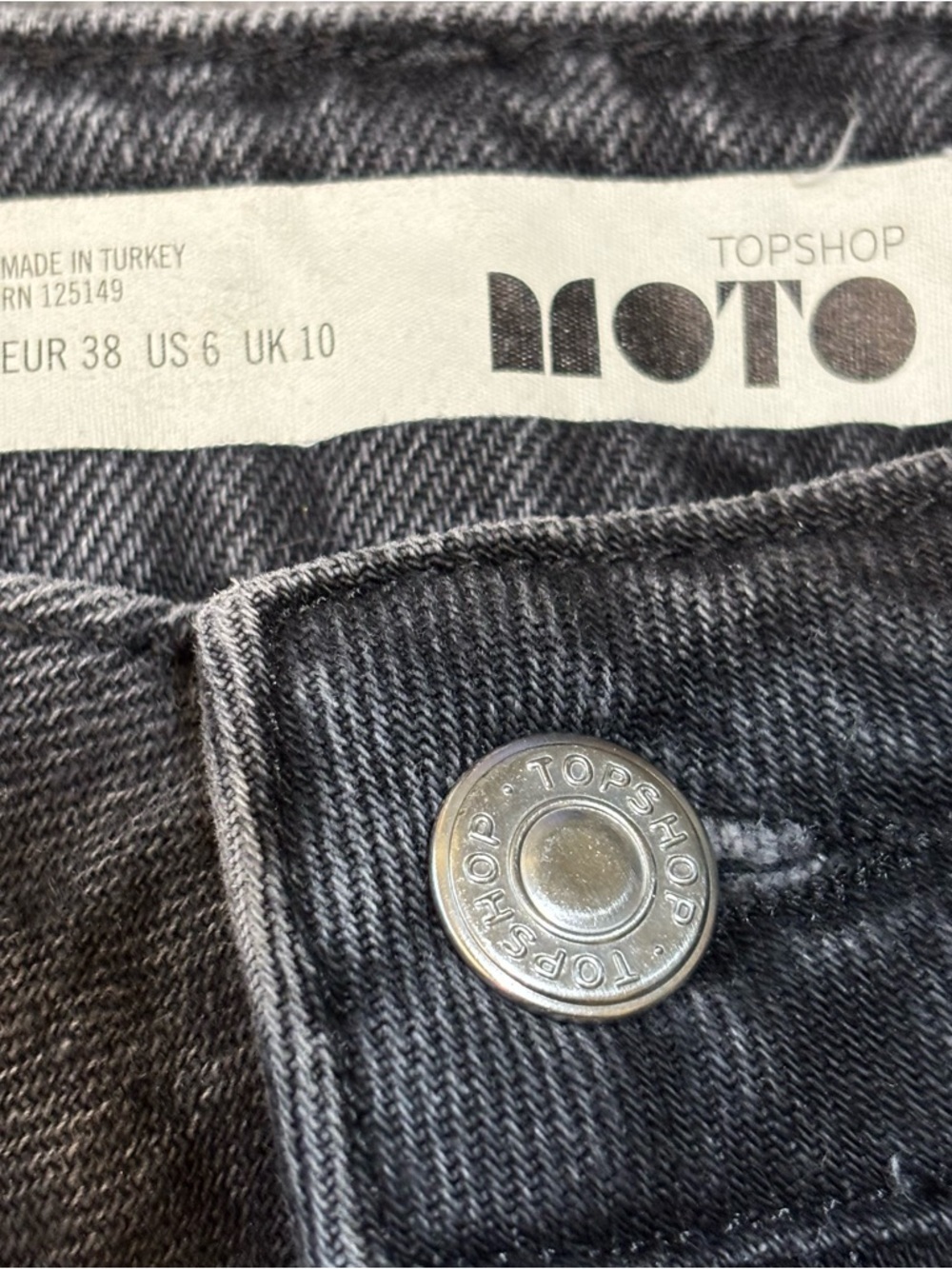 Topshop MOTO, Denim Mini Skirt Rainbow Glitter Stripe, Distressed  Jean, Size 6 - Picture 4 of 10